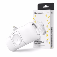 Wozinsky WF16-YLS 5000mAh 15W Lightning mini išorinė baterija su įmontuotu USB-C kabeliu ir Apple Watch įkrovikliu - balta
