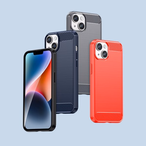 Carbon dėklas iPhone 14 Plus lankstus gelinis galinis dangtelis mėlynas
