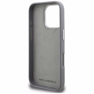 Karl Lagerfeld FW Grained Karl & Choupette Heads Pins Dėklas iPhone 16 Pro Max - pilkas