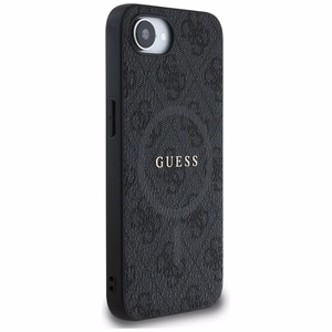 Guess PU odinis 4G spalvotas žiedas dėklas su MagSafe iPhone 16e - juodas