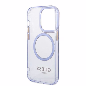Guess GUHMP14LHTCMU iPhone 14 Pro 6.1" violetinis/violetinis kietas dėklas Gold Outline Translucent MagSafe