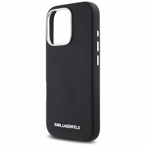 Karl Lagerfeld Saffiano pilnai aptrauktas pailgo metalinio logotipo magnetinis dėklas telefonui iPhone 16 Pro - juodas