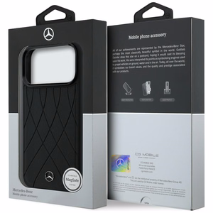 Mercedes odinis MagSafe dėklas su sukryžiuotomis linijomis iPhone 17 Pro Max, juodas