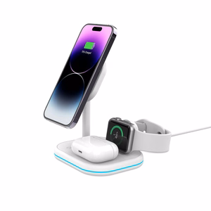 Tech-Protect QI15W-A27 3-in-1 indukcinis įkroviklis su MagSafe stovu išmaniajam telefonui / Apple Watch / AirPods - baltas