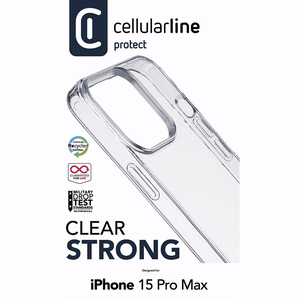 Cellularline Clear Strong dėklas, skirtas iPhone 15 Pro Max, su antimikrobine apsauga, skaidrus