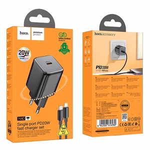Įkroviklis Hoco USB-C QC PD 20W + kabelis USB-C į Lightning N40 juodas