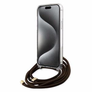 Guess Crossbody Cord 4G Print dėklas telefonui iPhone 15 Pro – rudas