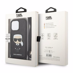 Karl Lagerfeld odinis monogramos lopas ir virvelė Iconik dėklas iPhone 13 Pro / 13 - juoda