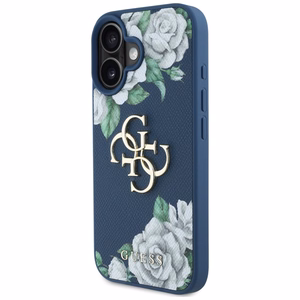 Guess Grained Roses Big 4G logo dėklas telefonui iPhone 16 - mėlynas