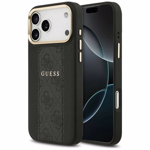 Guess 4G Stripe Magnetinis dėklas telefonui iPhone 17 Pro Max - juoda