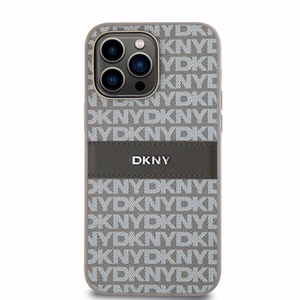 DKNY odinis mono juostelės ir metalinis logotipas dėklas iPhone 14 Pro - smėlio spalvos