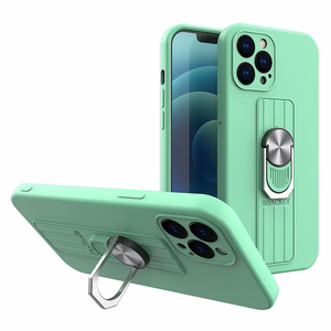Ring Case silikoninis dėklas telefonui su piršto laikikliu ir stovu Samsung Galaxy S21 Ultra 5G mėtų spalvos