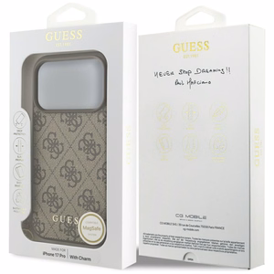 Guess 4G Charms Collection Magnetinis dėklas telefonui iPhone 17 Pro - rudas