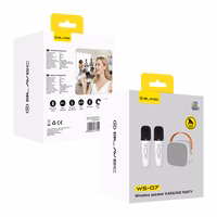 Blavec nešiojamas Bluetooth garsiakalbis WS-07 Karaoke Party 5W su 2 mikrofonais baltas