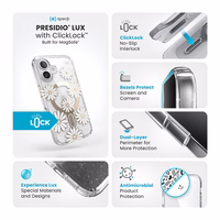 Speck Presidio Lux ClickLock & MagSafe - iPhone 16 dėklas (Sunshine Daisies / Clear / auksinis)