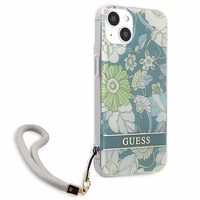 Guess GUHCP13SHFLSN iPhone 13 mini 5.4" žalias kietasis dėklas su gėlių dirželiu