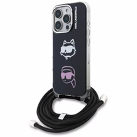 Karl Lagerfeld IML Crossbody Karl&Choupette Head Dėklas for iPhone 16 Pro Max - juodas