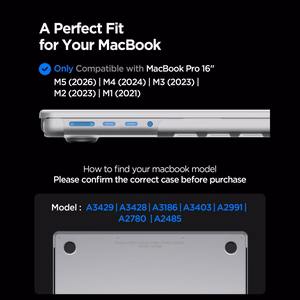 Spigen AirSkin dėklas, skirtas MacBook Pro 16" 2021 / 2023 / 2024 / 2025 / 2026 – skaidrus matinis
