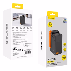 Blavec BJ-50 Tytan išorinė baterija, 30 000 mAh, 65 W, 2× USB-C + 2× USB-A (PBBJ50B), juoda