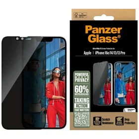PanzerGlass Ultra-Wide Fit privatumo stiklas iPhone 16e / 14 / 13 / 13 Pro