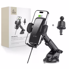"Tech-Protect" CM15W-V1 automobilinis telefono laikiklis su 15 W indukciniu įkrovikliu, skirtas vairuotojo kabinai / oro angai - juodas