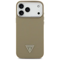 Guess Grained Triangle Logo Magnetinis dėklas telefonui iPhone 17 Pro Max rudas