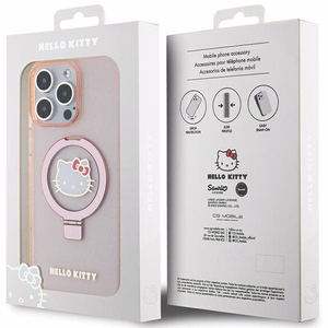 Hello Kitty žiedinis stovas blizgus Electrop Logo magnetinis dėklas telefonui iPhone 15 Pro Max - rožinis