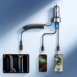 Įkroviklis automobilinis Joyroom (JR-CL07) 3IN1 (1xUSB, 1xUSB-C 1.6M 72W) su Type-C laidu juodas