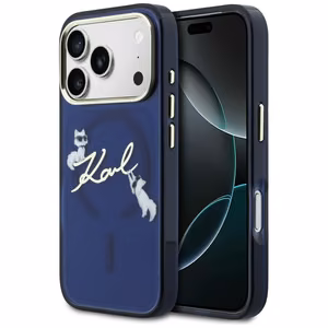 Karl Lagerfeld IML Choupettes Karl Script Logo MagSafe Dėklas for iPhone 17 Pro - mėlynas