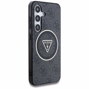 Guess 4G blizgus trikampių mygtukų magnetinis dėklas telefonui Samsung Galaxy S25 Plus juodas