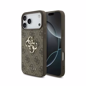 Guess PU 4G Metal Logo dėklas Apple iPhone 18 Pro, rudas