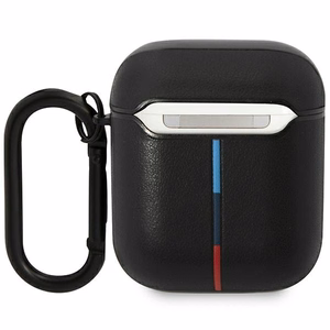 BMW BMA222PVTK AirPods 1/2 dėklas juodas/juodas odinis su lenkta linija