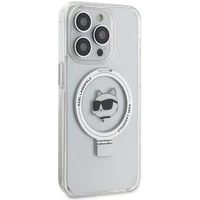 Karl Lagerfeld KLHMP15XHMRSCHH iPhone 15 Pro Max 6.7" baltas kietas dėklas su stovu Choupette Head MagSafe