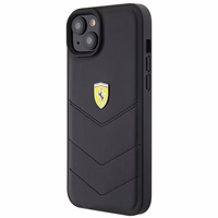 Ferrari FEHCP15MRDUK dėklas telefonui iPhone 15 Plus 6.7" juodas/juodas kietas su dygsniuotu metaliniu logotipu
