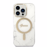 Rinkinys Guess GUBPP14LHMEACSH dėklas + įkroviklis iPhone 14 Pro 6.1" baltas/baltas kietas dėklas Marble Magnetinis