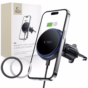 Tech-Protect MM15W-V4 automobilinis telefono laikiklis su MagSafe 15W indukciniu įkrovikliu, tvirtinamas prie oro angos - juodas