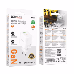 Borofone sieninis įkroviklis BN30 Cargador GaN - USB + Type C - QC 3.0 PD 45W baltas