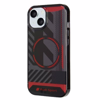 Audi IML Sport Magnetinis dėklas telefonui iPhone 15 / 14 Plus Plus 6.7" juodas/juodas kietas dėklas AU-IMLMIP15M-RSQ/D2-BK