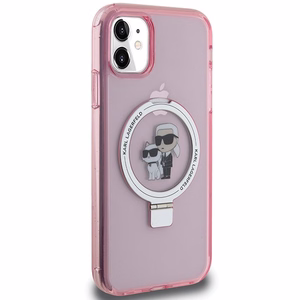 Karl Lagerfeld Magnetinis dėklas telefonui su žiediniu stovu Karl&Choupette MagSafe iPhone 11 / Xr - rožinė
