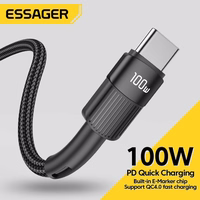 USB Laidas Essager "Star" Juodas "Type-C / Type-C" 200cm (iki 100W)