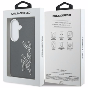 Karl Lagerfeld Grained Signature Metal Resin Logo dėklas Samsung Galaxy S26 juodas