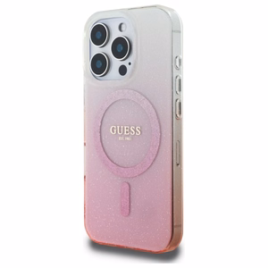 Guess IML Blizgučių gradientas Magnetinis dėklas telefonui iPhone 16 Pro - rožinis