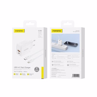 FONENG tinklo įkroviklis EU56 GaN PD 20W 1xUSB-C + 1xUSB QC3.0 + laidas USB-C - Lightning baltas