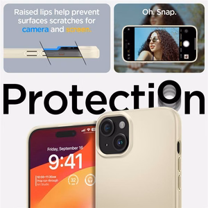 Spigen Thin Fit dėklas telefonui iPhone 15 Plus - smėlio spalvos