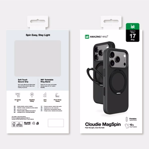 AmazingThing Cloudie dėklas telefonui iPhone 17 Pro su stovu – juodas