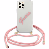 Guess Script Vintage iPhone 12 Pro Max 6.7" dėklas - rožinė