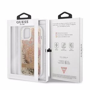 Guess GUHCP13SLFLSD iPhone 13 mini 5.4" auksinis kietas dėklas paisley skystas blizgučiai