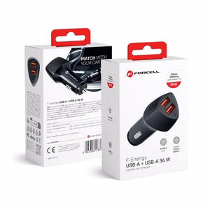 FORCELL F-ENERGY Carbon CC50-2A automobilinis įkroviklis 2 x USB A QC3.0 3A 36W juodas