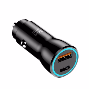 Blue Star USB-C + USB-A QC3.0 PD AFC PPS 3A 25W automobilinis įkroviklis, juodas