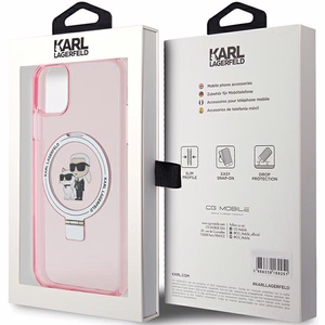 Karl Lagerfeld Magnetinis dėklas telefonui su žiediniu stovu Karl&Choupette MagSafe iPhone 11 / Xr - rožinė
